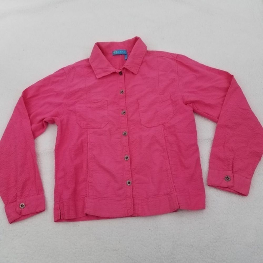 Fresh Produce Jacket S Textured Pink Button Front Long Sleeve Lightweight